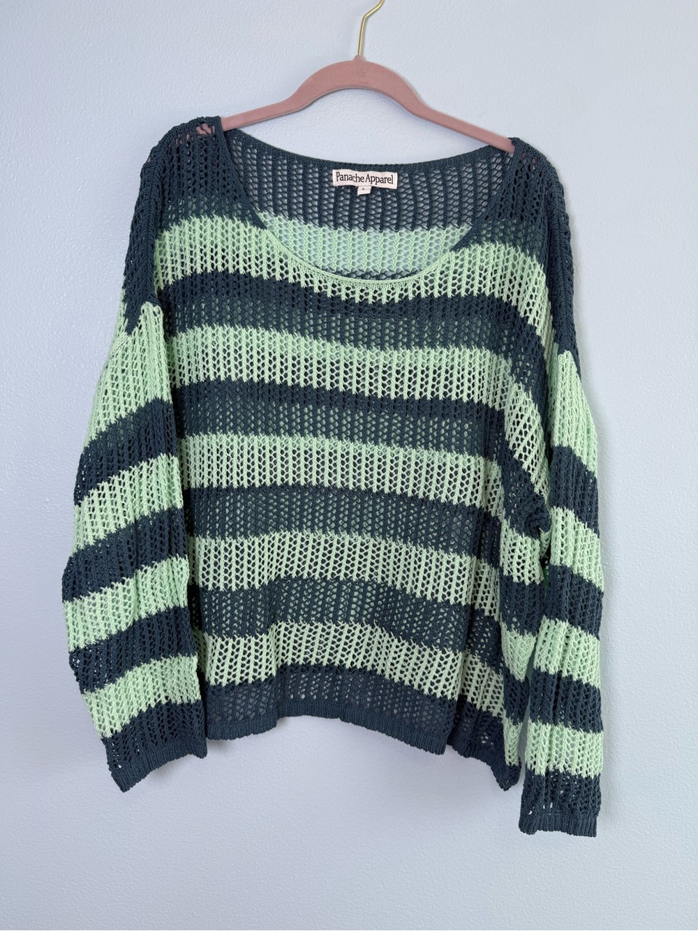 Panache Mint and Black Open-Weave Stripe Sweater